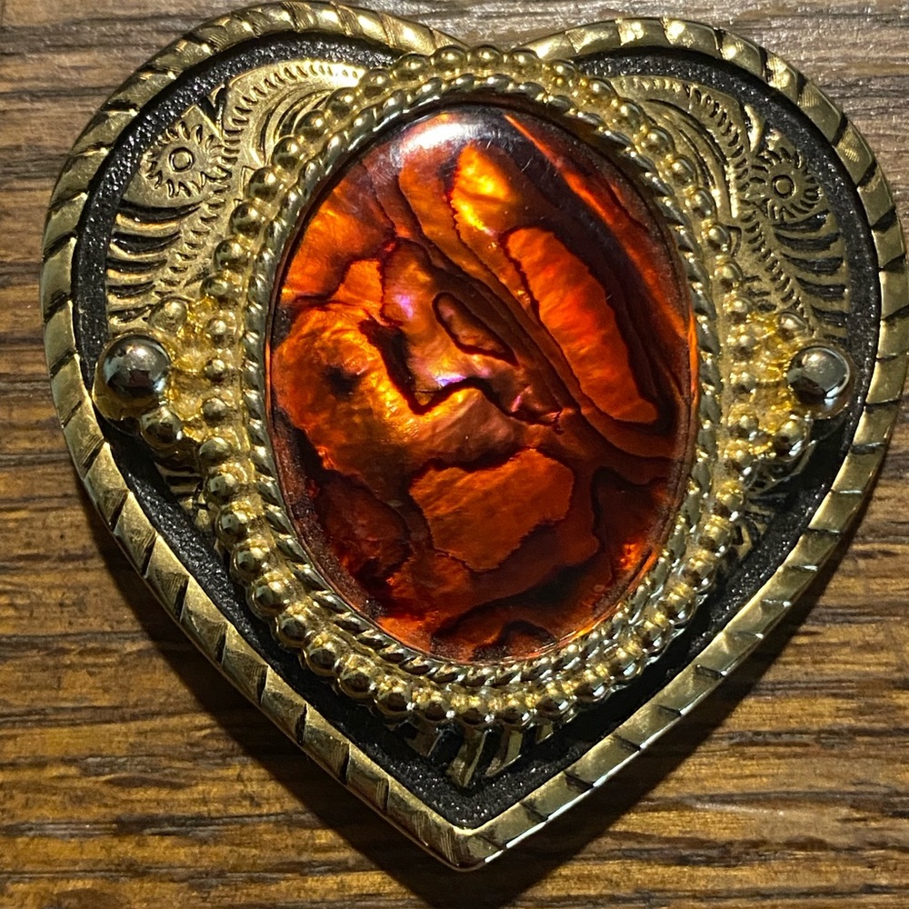Amber Heart Buckle with Gold Accents matching Necklace